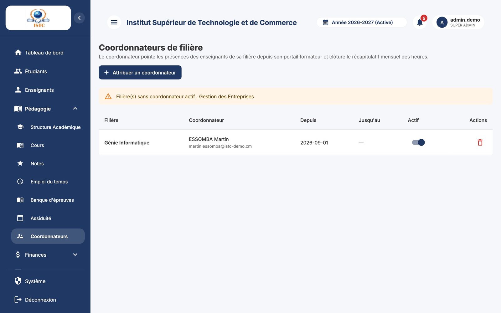 La page « Coordonnateurs de filière »