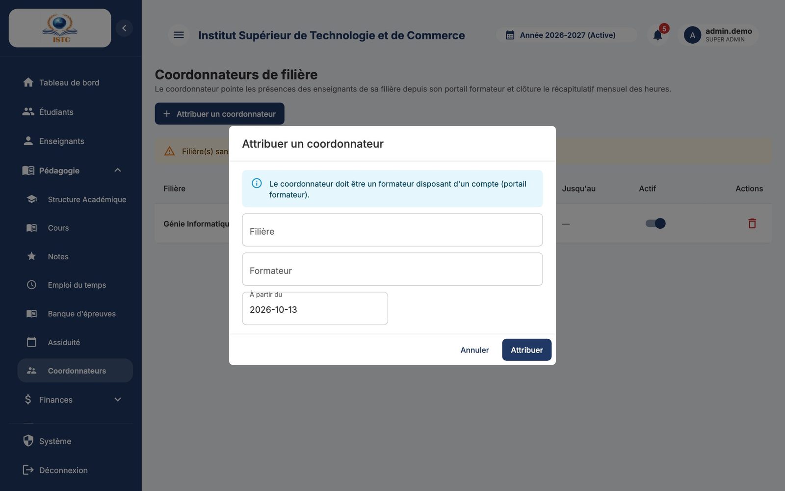 La fenêtre « Attribuer un coordonnateur »