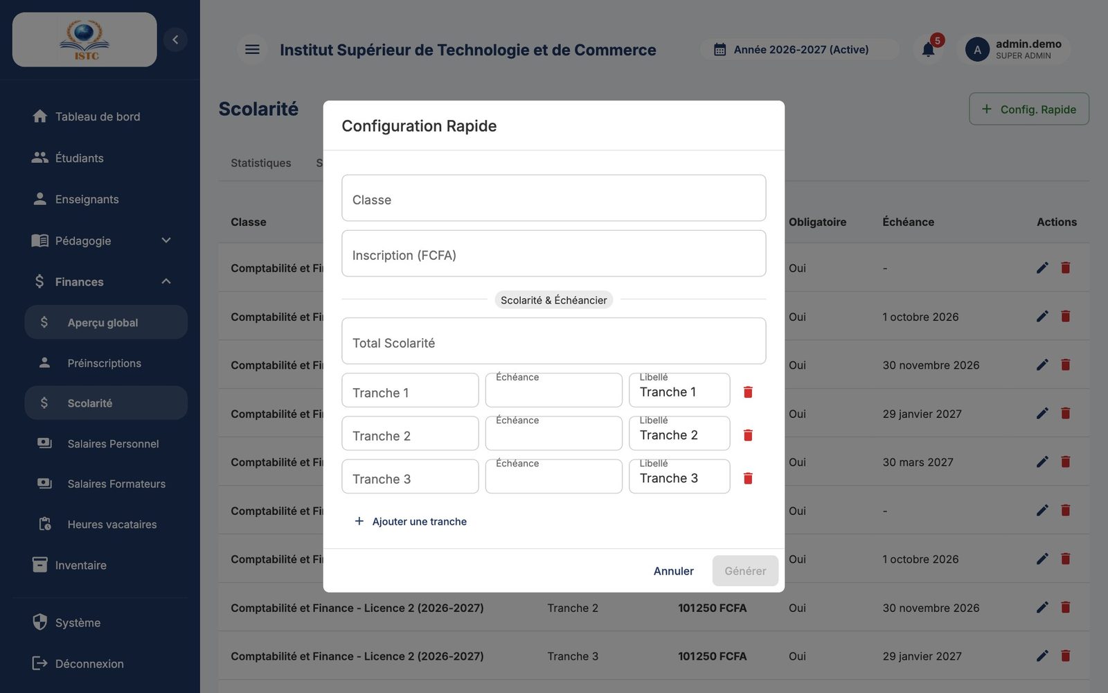 La fenêtre « Configuration Rapide »