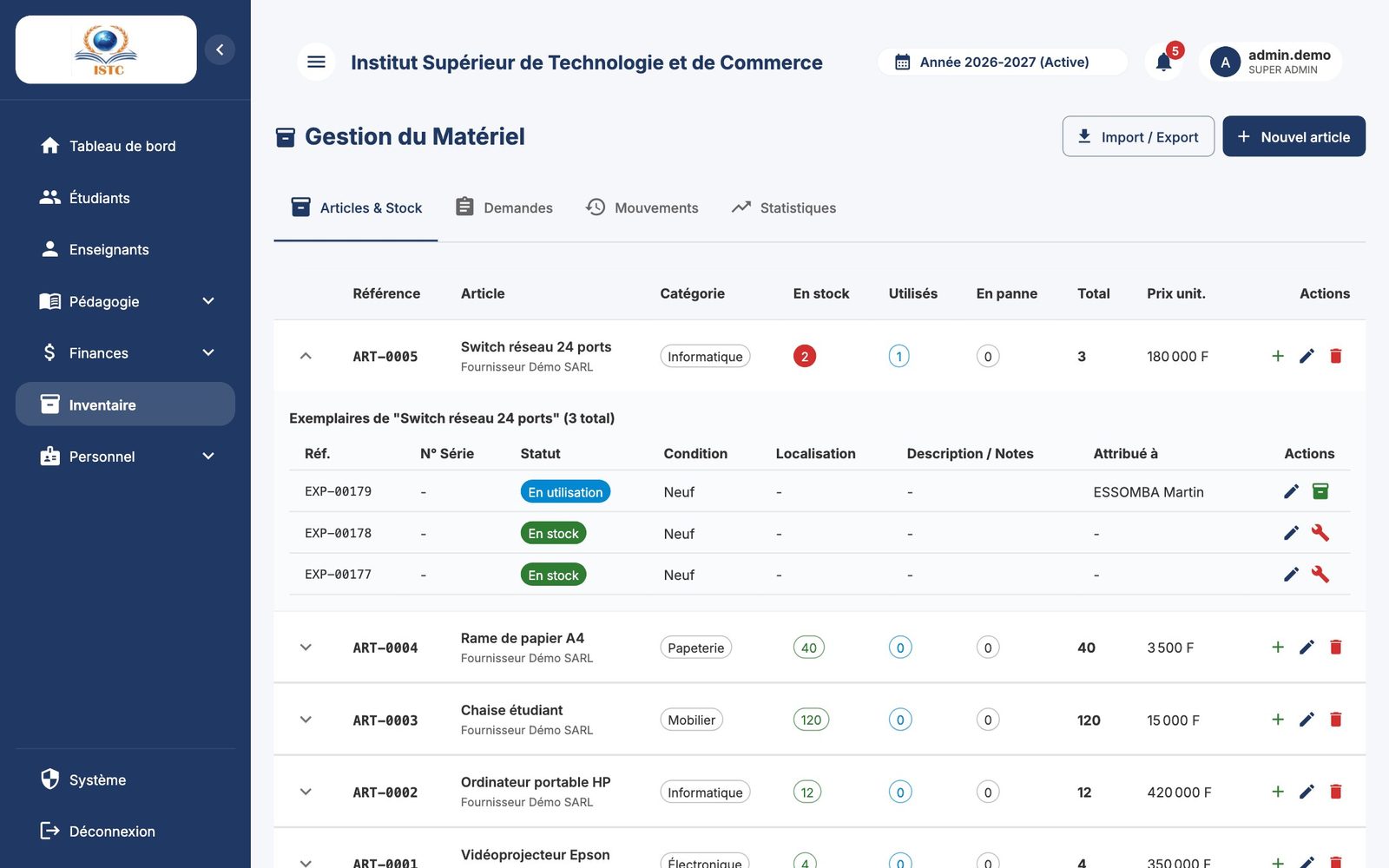 Les exemplaires d'un article
