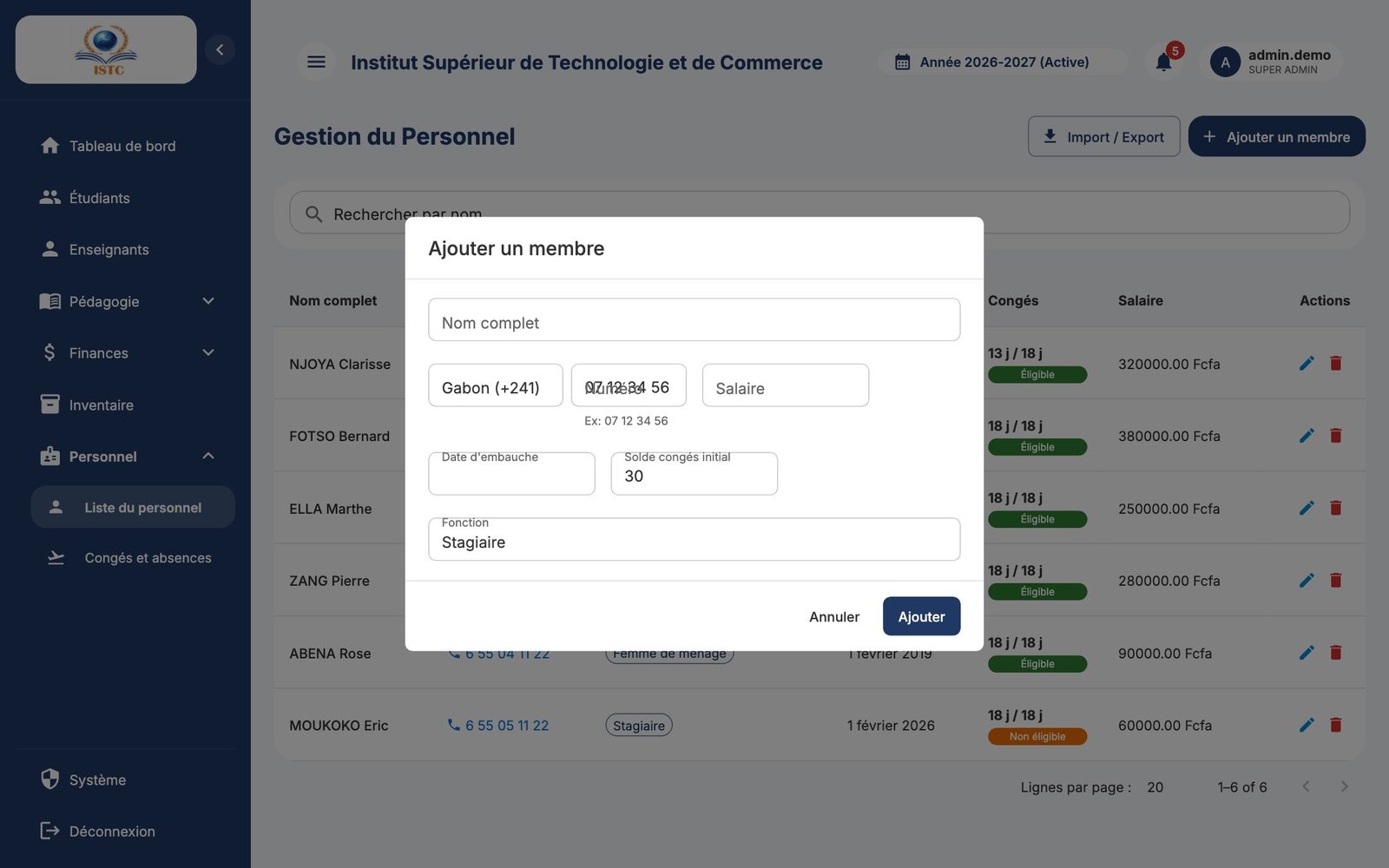 Le formulaire « Ajouter un membre »
