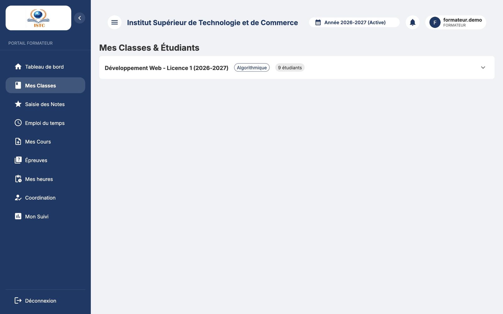 Mes Classes & Étudiants