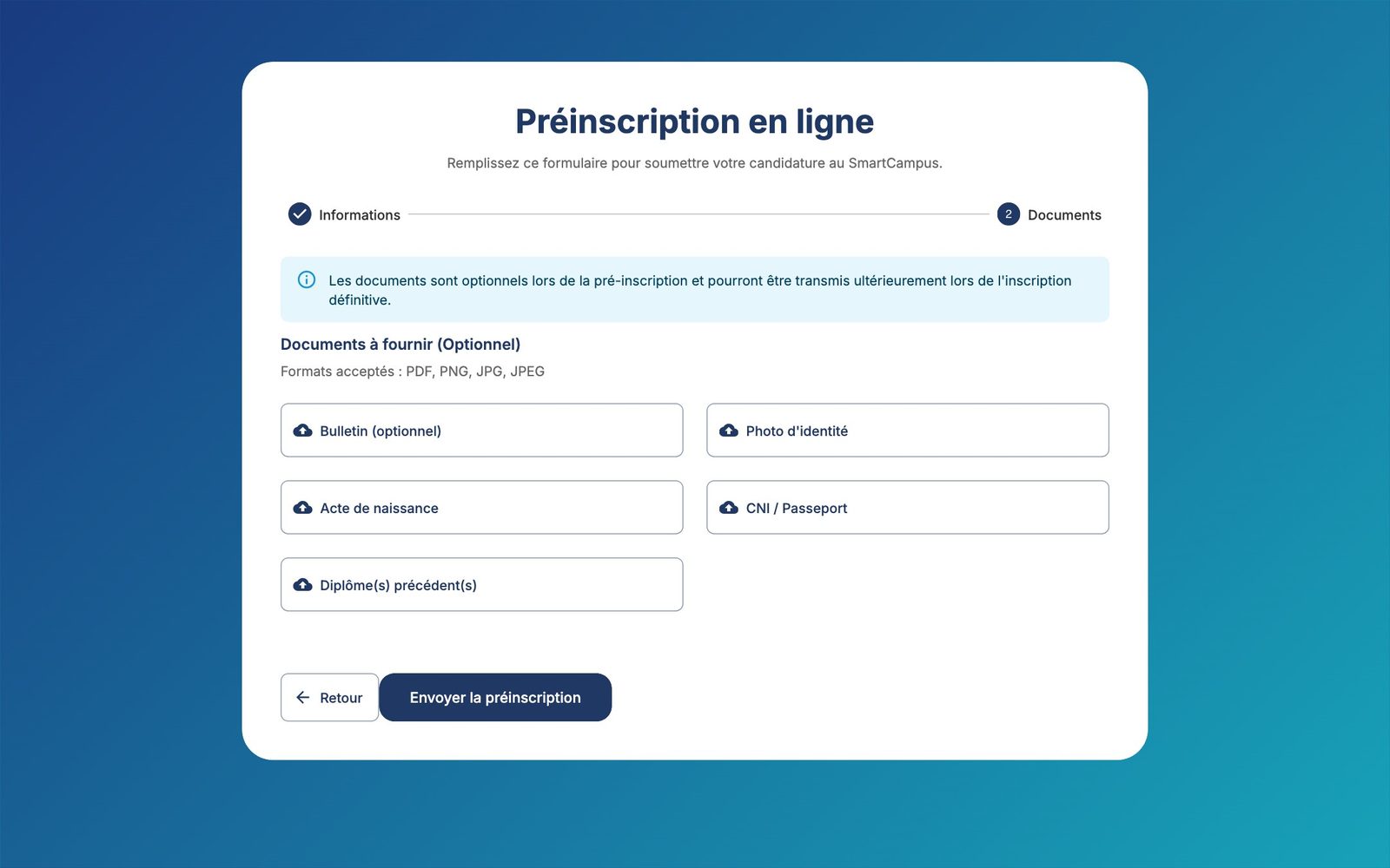 Étape 2 : les documents à joindre (facultatifs)